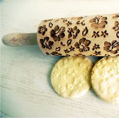 Algis Crafts dekoruotas medinis kočėlas sausainiams ir keramikai Hibiskus kaina ir informacija | Virtuvės įrankiai | pigu.lt