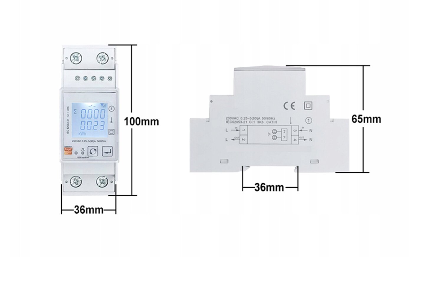 TUYA Vienfazis dvipusis WiFi matuoklis 80A kaina ir informacija | Elektros jungikliai, rozetės | pigu.lt