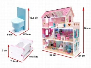 Medinis trijų aukštų lėlių namas su baldais ir terasa kaina ir informacija | Žaislai mergaitėms | pigu.lt