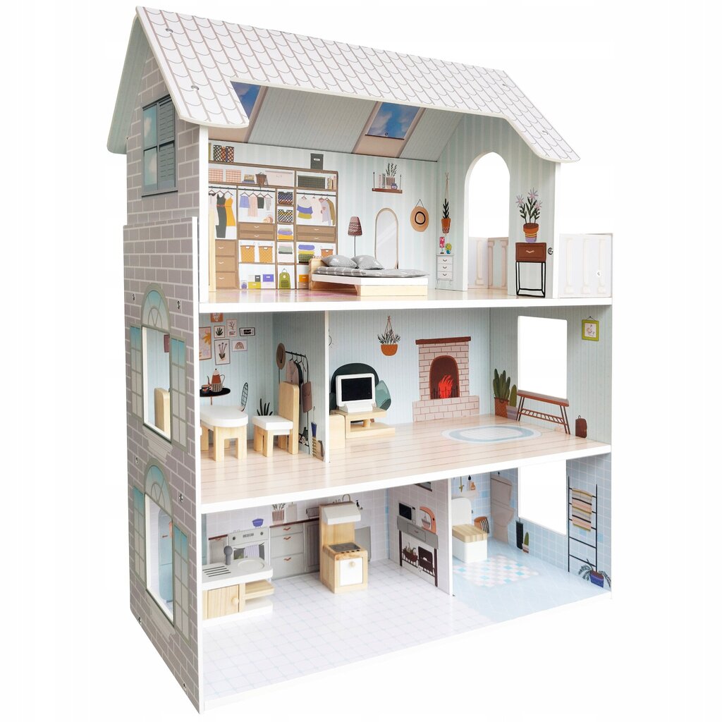 Medinis trijų aukštų lėlių namas Picolo цена и информация | Žaislai mergaitėms | pigu.lt