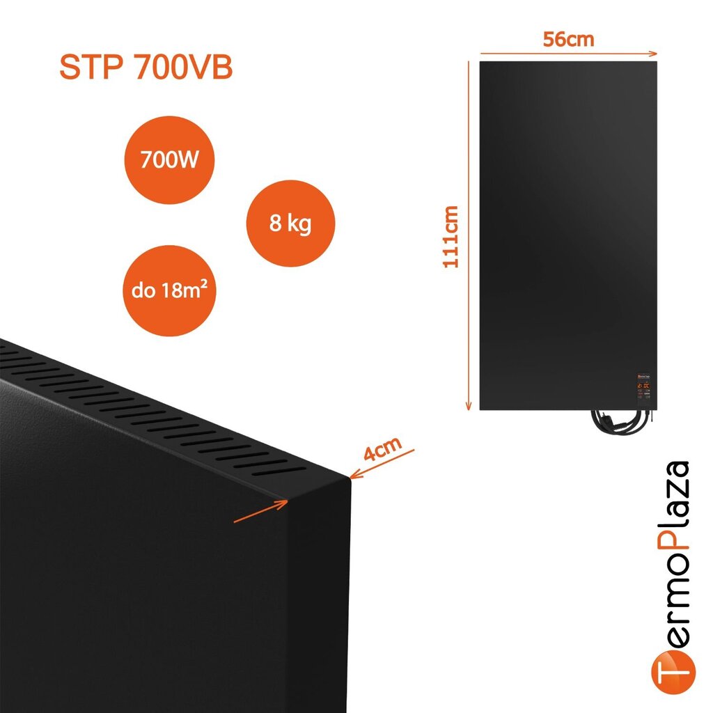 Šildytuvas Termoplaza STP 900V, 56x140 cm, juodos matinės spalvos kaina ir informacija | Šildytuvai | pigu.lt