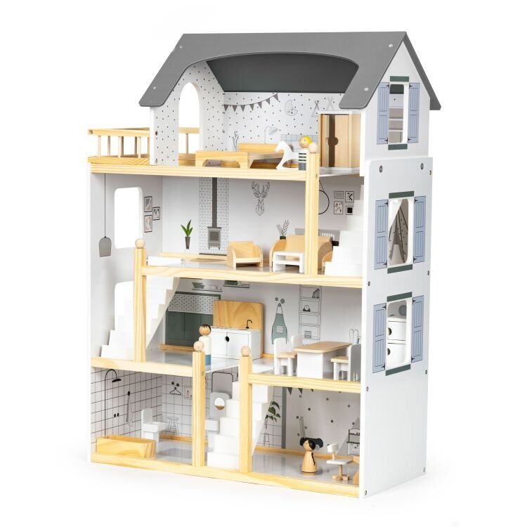 Lėlių namelis su 18 medinių baldų komplektu Eco Toys W06A392 kaina ir informacija | Žaislai mergaitėms | pigu.lt
