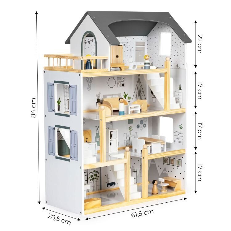 Lėlių namelis su 18 medinių baldų komplektu Eco Toys W06A392 kaina ir informacija | Žaislai mergaitėms | pigu.lt