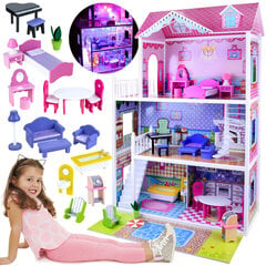 Didelis medinis lėlių namas su baldais ir LED apšvietimu цена и информация | Игрушки для девочек | pigu.lt