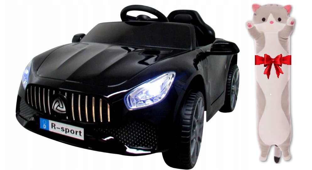 Vienvietis elektromobilis kabrioletas Bmw B3 R-sport, juodas ir pliušinė pagalvė Katė, 50 cm kaina ir informacija | Elektromobiliai vaikams | pigu.lt