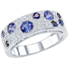 Sidabrinis žiedas moterims su mėlynu kubiniu cirkoniu kaina ir informacija | Žiedai | pigu.lt