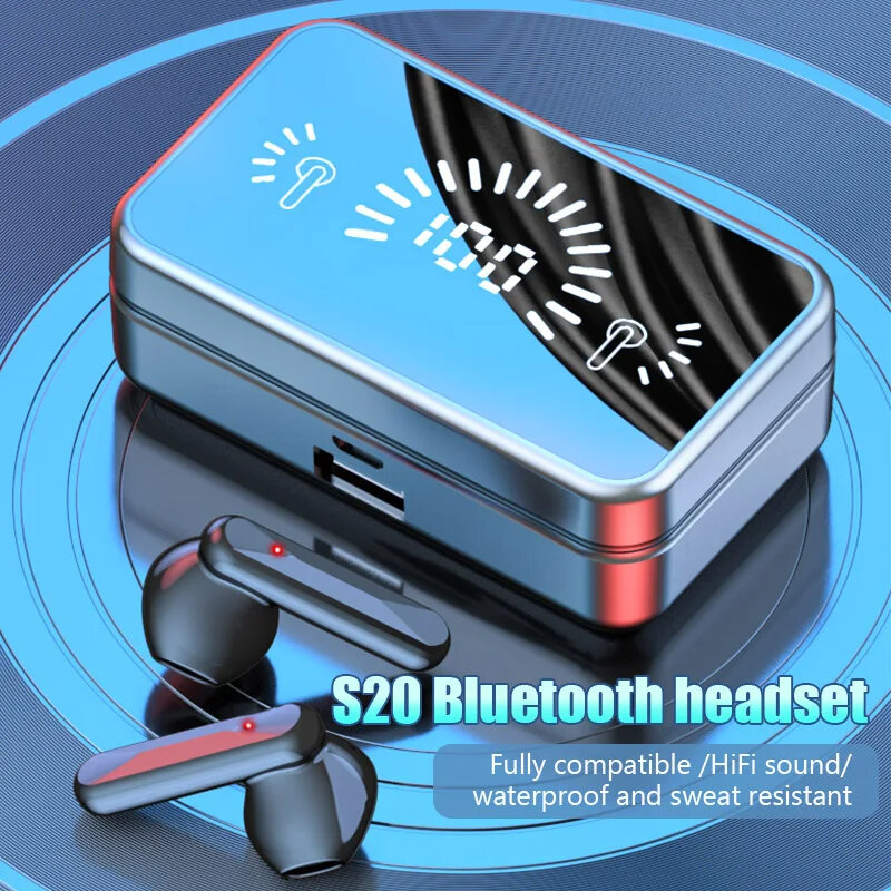 Bluetooth belaidės ausinės S20, juodos цена и информация | Ausinės | pigu.lt