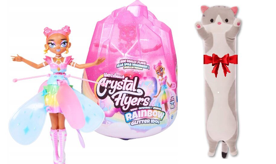 Skraidanti lėlė Pixies Crystal Flyers Rainbow ir pliušinė pagalvė Katė, 50 cm kaina ir informacija | Žaislai mergaitėms | pigu.lt
