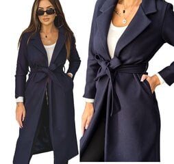 Женское длинное пальто Och Bella темно-синего цвета цена и информация | Женские пальто | pigu.lt