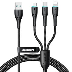 USB кабель Joyroom SA33-1T3 USB to Lightning+USB-C+MicroUSB 3.5A 1.2m черный цена и информация | Кабели для телефонов | pigu.lt