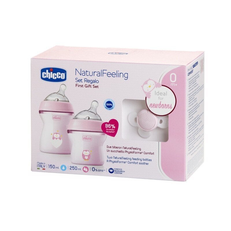 Dovanų rinkinys kūdikiams Chicco Natural Feeling Girl, 0+ mėn цена и информация | Buteliukai kūdikiams ir jų priedai | pigu.lt