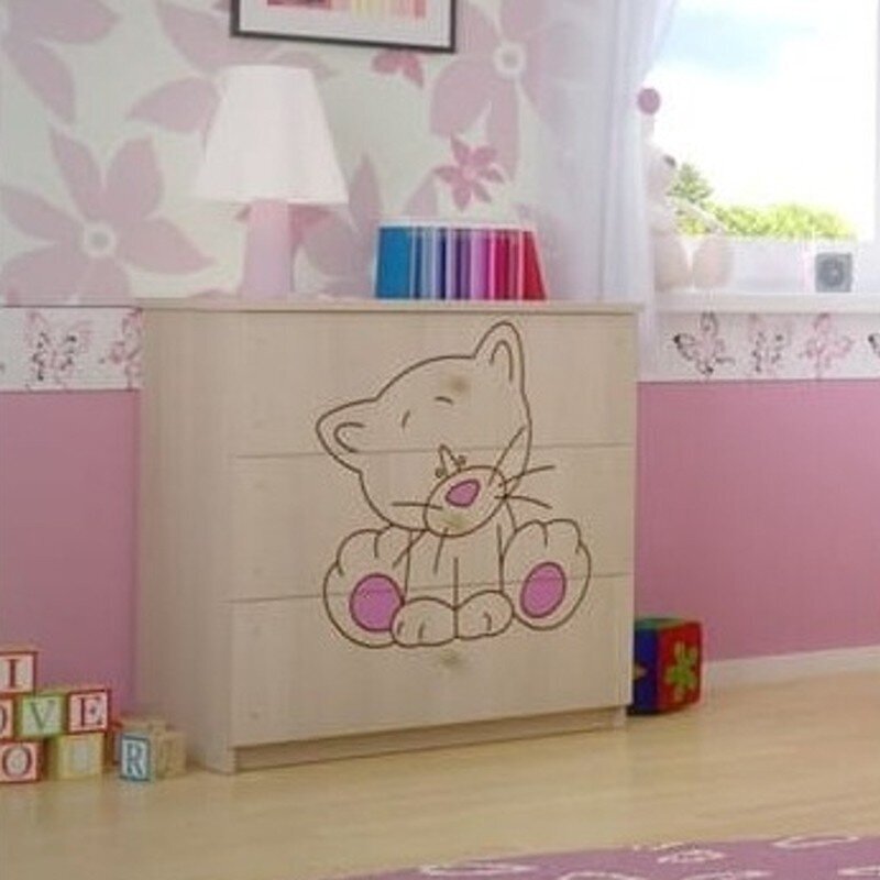 Komoda BabyBoo Decorated Cat, balta цена и информация | Vaikiškos komodos | pigu.lt