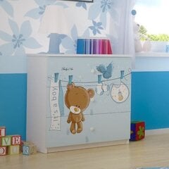 Komoda BabyBoo Washed Teddy Bear, balta/mėlyna kaina ir informacija | Vaikiškos komodos | pigu.lt