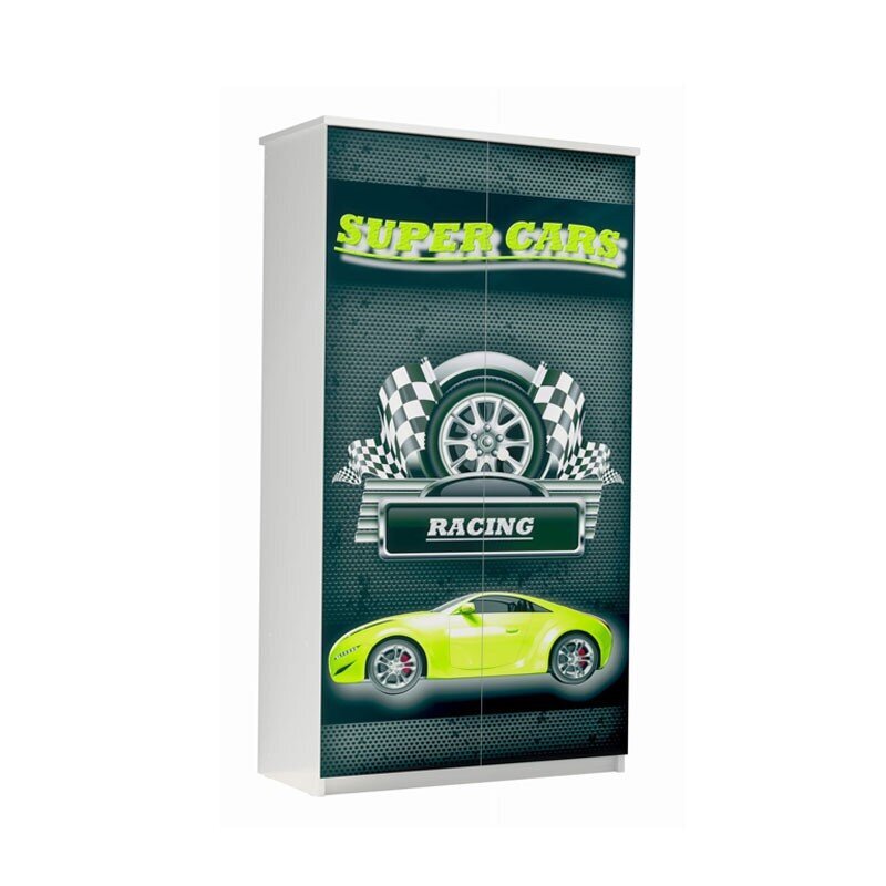 Vaikiška spinta BabyBoo S-Car Green, balta/pilka kaina ir informacija | Vaikiškos spintos | pigu.lt