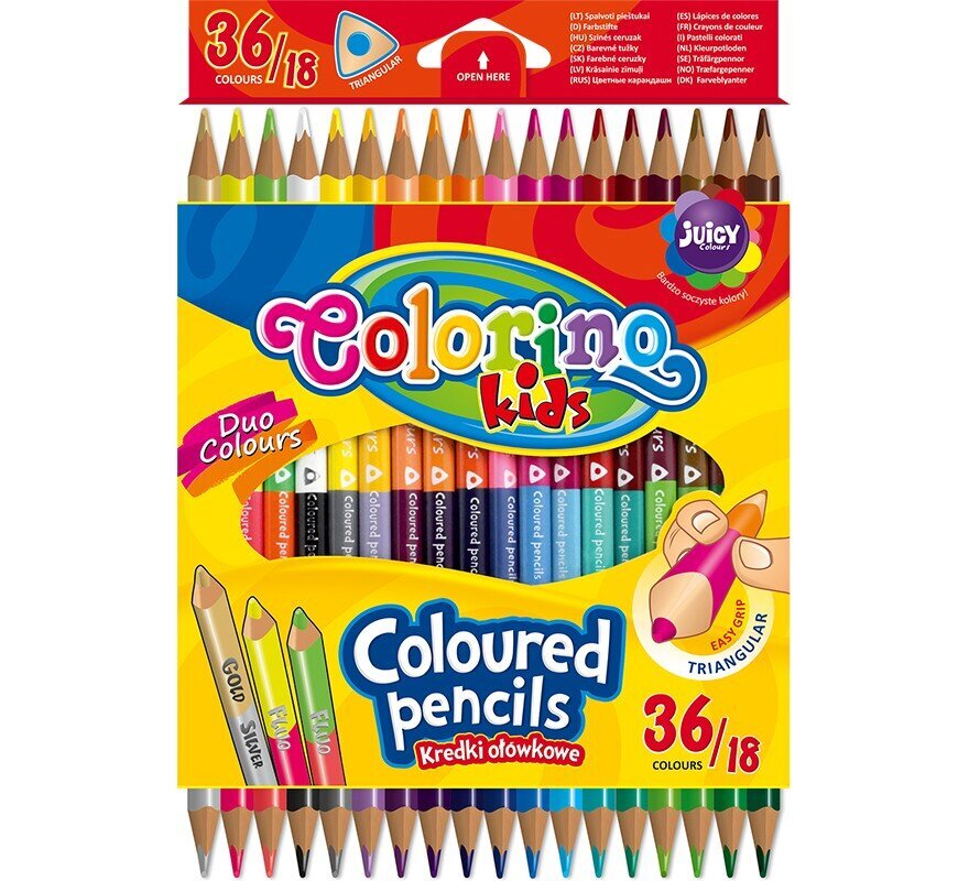 Trikampiai dvipusiai pieštukai Colorino Kids 18 vnt. kaina ir informacija | Piešimo, tapybos, lipdymo reikmenys | pigu.lt