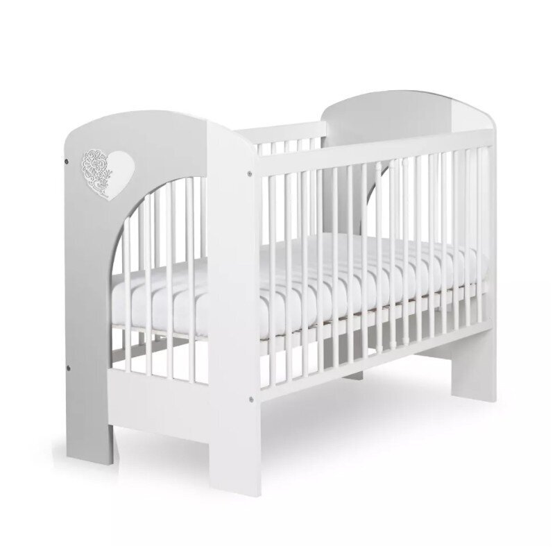 Kūdikių lovytė Klupš Nel Heart, 120x60 cm, balta kaina ir informacija | Kūdikių lovytės | pigu.lt