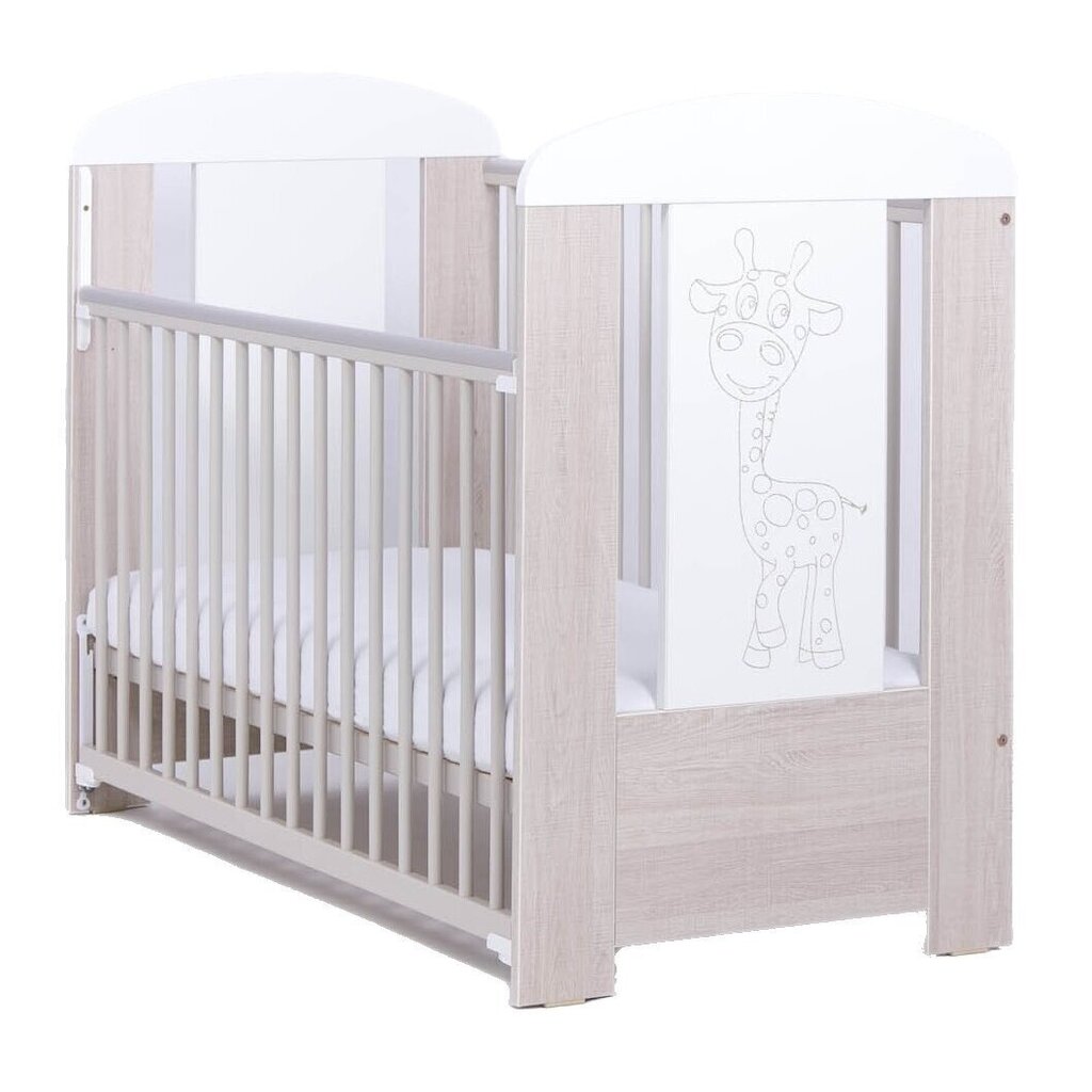 Kūdikių lovytė Drewex Giraffe, 120x60 cm, balta/ruda kaina ir informacija | Kūdikių lovytės | pigu.lt