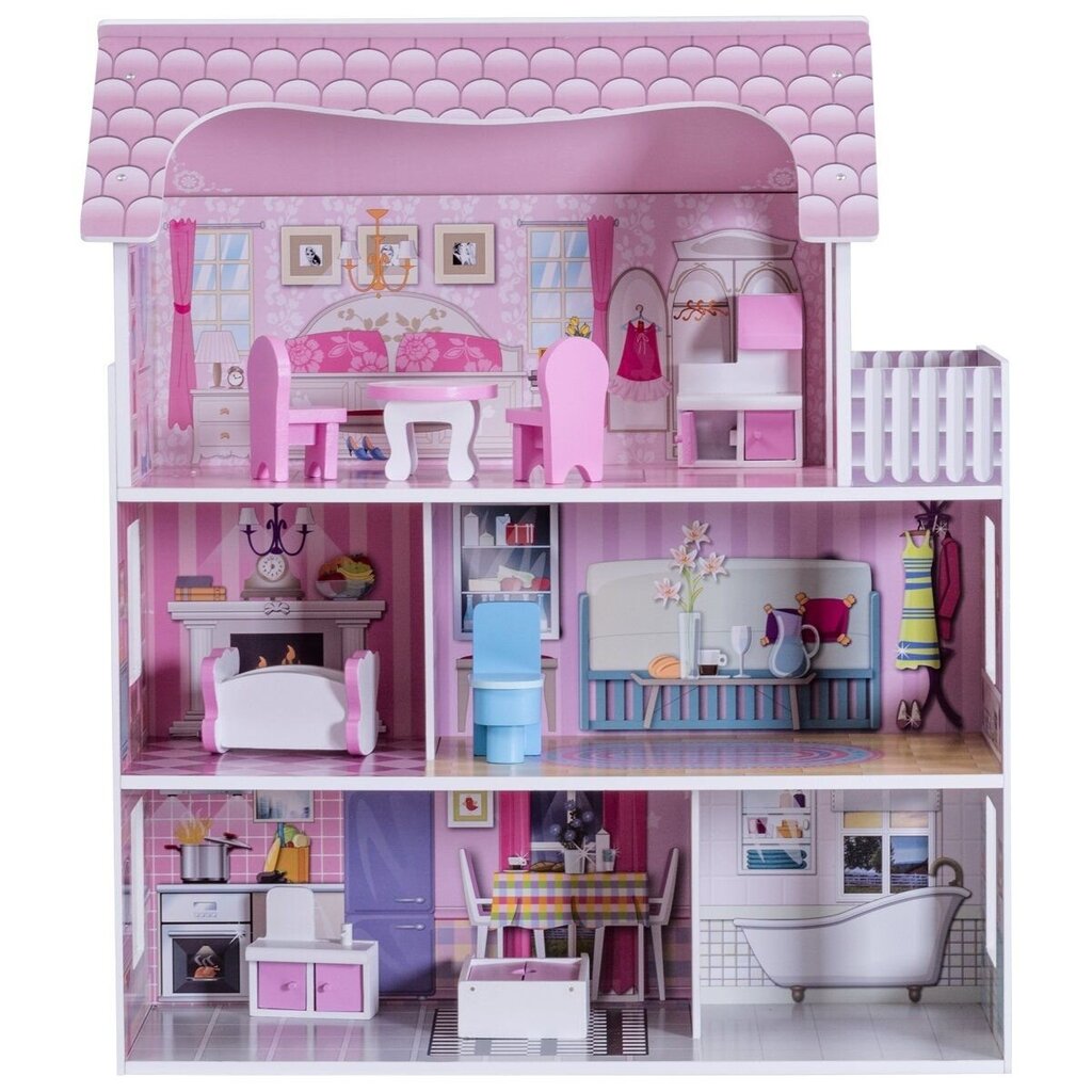 Medinis lėlių namelis mergaitėms 61x26,5x71cm kaina ir informacija | Žaislai mergaitėms | pigu.lt