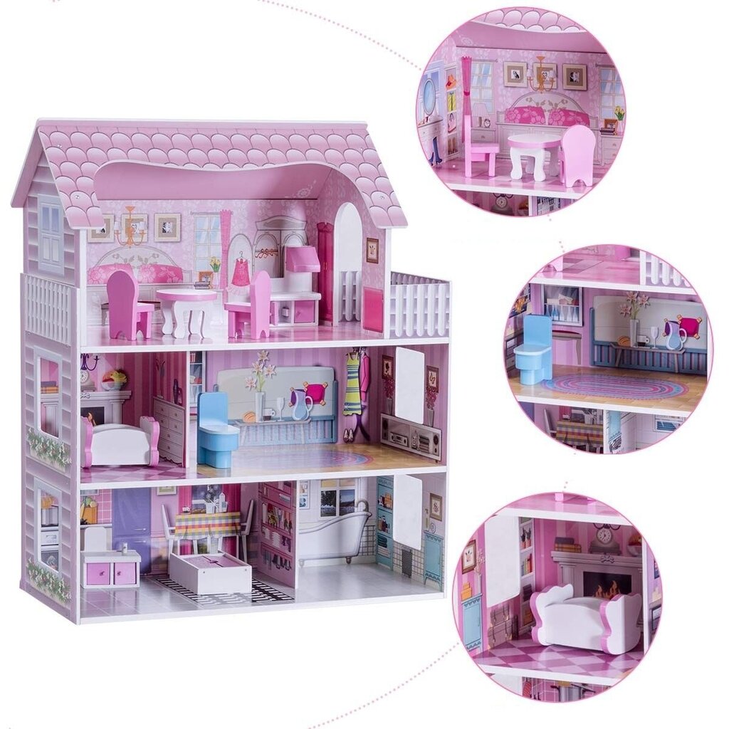 Medinis lėlių namelis mergaitėms 61x26,5x71cm цена и информация | Žaislai mergaitėms | pigu.lt