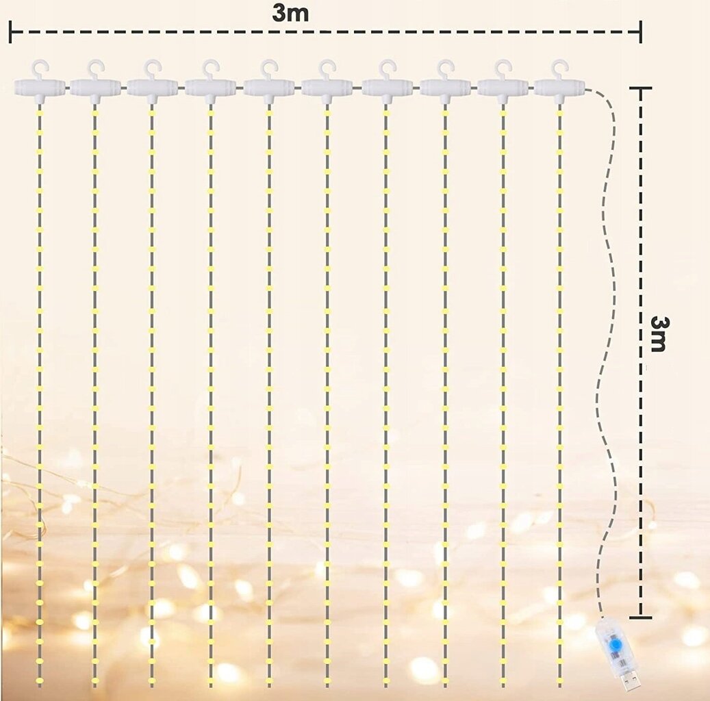 Girlianda, 300 LED, 3m kaina ir informacija | Girliandos | pigu.lt