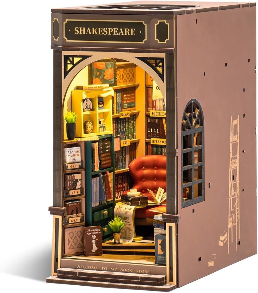 3D konstruktorius mini namas Robotime Bookstore, 194 d. kaina ir informacija | Konstruktoriai ir kaladėlės | pigu.lt