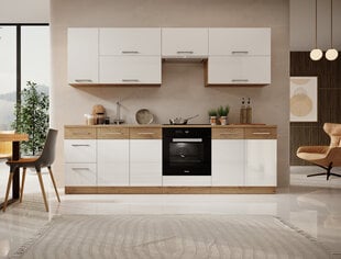 Virtuvės baldų komplektas Vika 260, baltas/rudas kaina ir informacija | Virtuvės baldų komplektai | pigu.lt