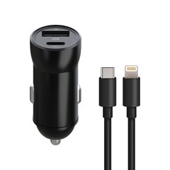 Maxlife MXCC-04 PD QC car charger 1x USB-C 1x USB 20W black + USB-C - USB-C cable 60W цена и информация | Зарядные устройства для телефонов | pigu.lt