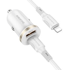 Borofone Car charger BZ22 Scenery - USB + Type C - QC 3.0 PD 30W with Type C to Lightning cable white цена и информация | Зарядные устройства для телефонов | pigu.lt