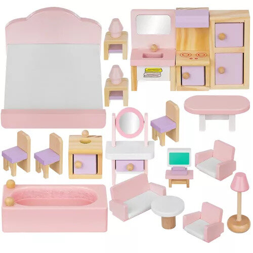 Medinis baldų komplektas lėlėms, 22vnt kaina ir informacija | Žaislai mergaitėms | pigu.lt