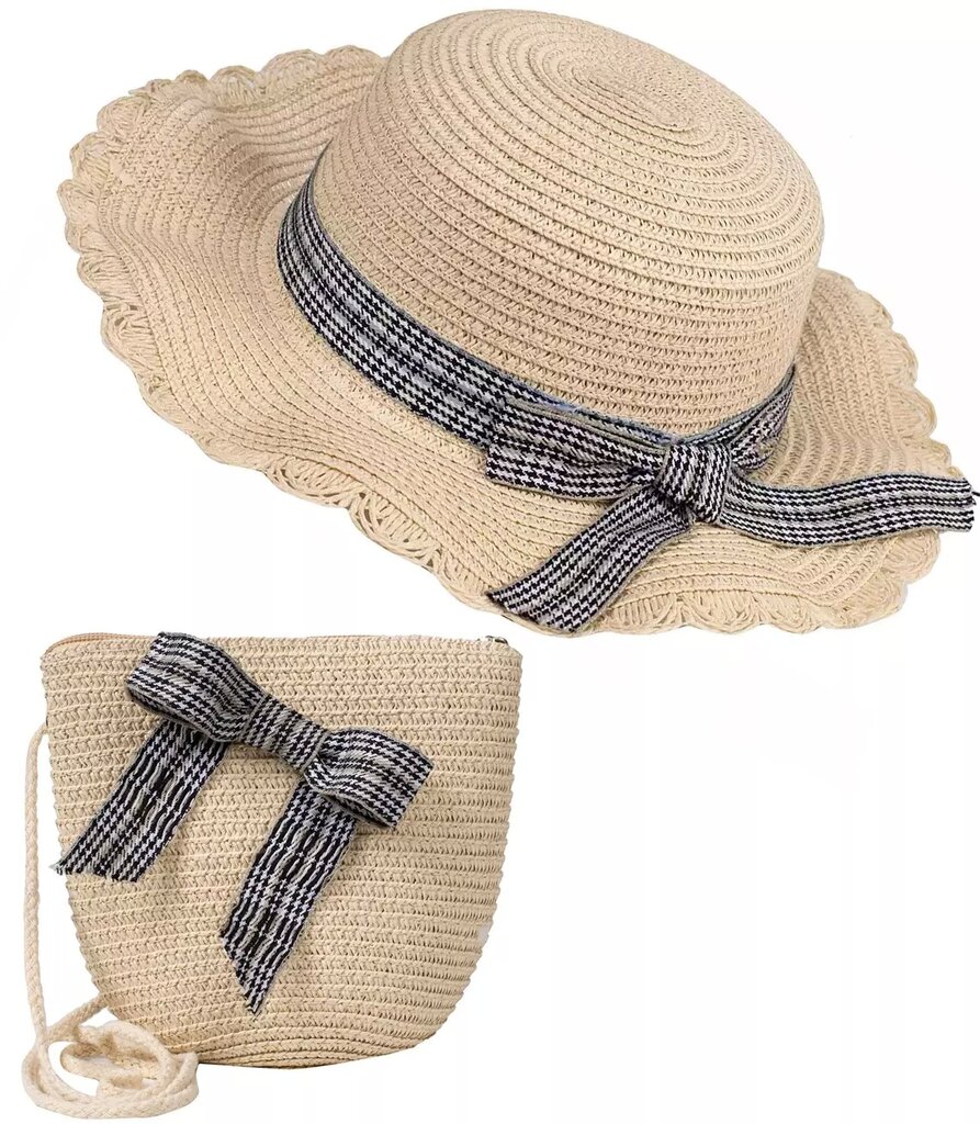 Moteriška šiaudinė skrybelė su maišeliu, smėlinė kaina ir informacija | Aksesuarai vaikams | pigu.lt