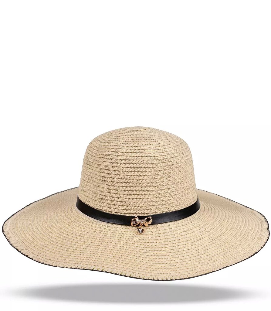 Moteriška šiaudinė skrybelė su juoda juostele, smėlinė kaina ir informacija | Kepurės moterims | pigu.lt