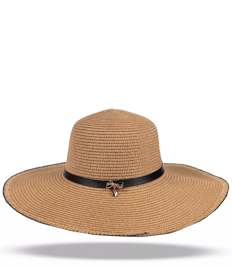 Moteriška šiaudinė skrybelė su juoda juostele, ruda kaina ir informacija | Kepurės moterims | pigu.lt