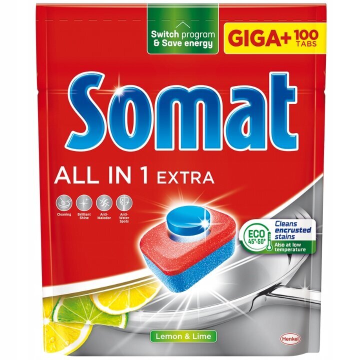 Somat All indaplovės tabletės All in One Extra, 100 vnt. kaina ir informacija | Indų plovimo priemonės | pigu.lt