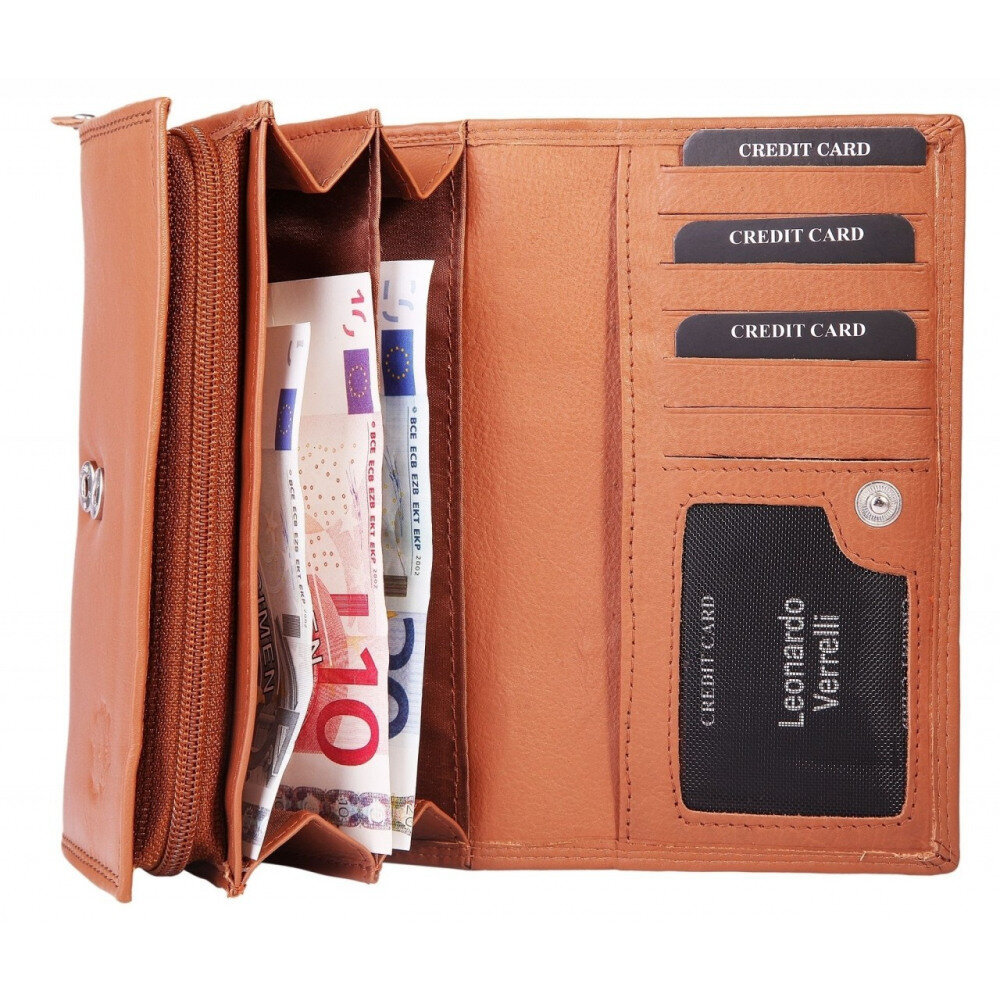 Moteriška piniginė iš natūralios odos Leonardo Verrelli su Rfid, ruda kaina ir informacija | Piniginės, kortelių dėklai moterims | pigu.lt