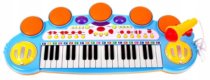 Vaikiškas pianinas su kėdute ir mikrofonu Ramiz, mėlynas kaina ir informacija | Lavinamieji žaislai | pigu.lt