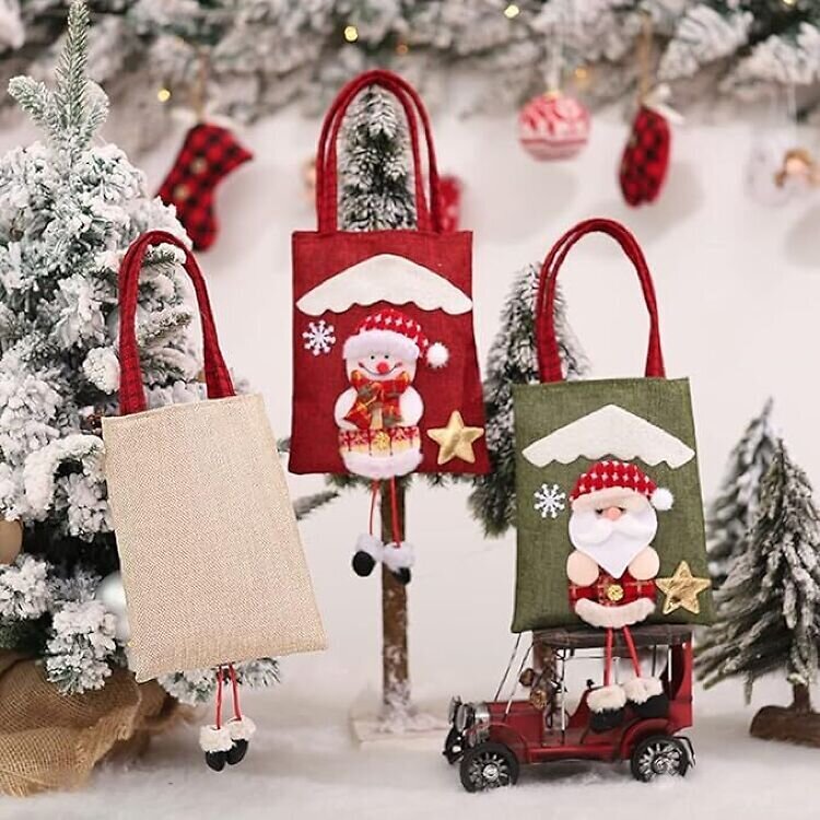 Dekoratyviniai minkšti kalėdiniai dovanų maišeliai dovanoms, 3 vnt. цена и информация | Dovanų pakavimo priemonės | pigu.lt