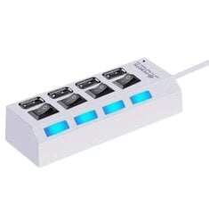 4 prievadų LED USB 2.0 adapterio šakotuvo jungiklis, baltas kaina ir informacija | Adapteriai, USB šakotuvai | pigu.lt
