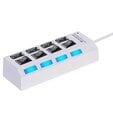 4 prievadų LED USB 2.0 adapterio šakotuvo jungiklis, baltas