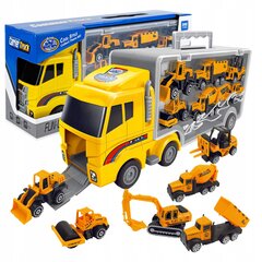 Sunkvežimis su statybinėmis trasporto priemonėmis, geltonas kaina ir informacija | Žaislai berniukams | pigu.lt