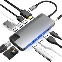 Eksa T20 12in1 Type-C to HDMI+USB3.0+USB2.0+SD+miniSD+PD100W+3,5mm+RJ45 цена и информация | Адаптеры, USB-разветвители | pigu.lt