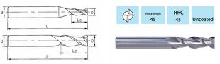 Фреза по алюминию с ручкой VHM 2 8 x 20 x 60 - 45 HRC цена и информация | Фрезы | pigu.lt