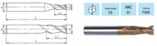 Твердосплавная фреза VHM 3 x 8 x 75 TiSiN 2 Feather 55 HRC цена и информация | Фрезы | pigu.lt