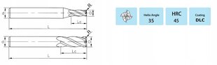 Радиусная фреза VHM для алюминия 3 x R0,2 x 50 мм цена и информация | Фрезы | pigu.lt