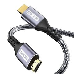 Плетеный кабель HDMI 2.1, 4,5 м, 8K,  позолоченные розетки цена и информация | Кабели и провода | pigu.lt