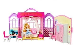 Išskleidžiamas lėlių namelis su lėle ir priedais Lean Toys, rožinis kaina ir informacija | Žaislai mergaitėms | pigu.lt