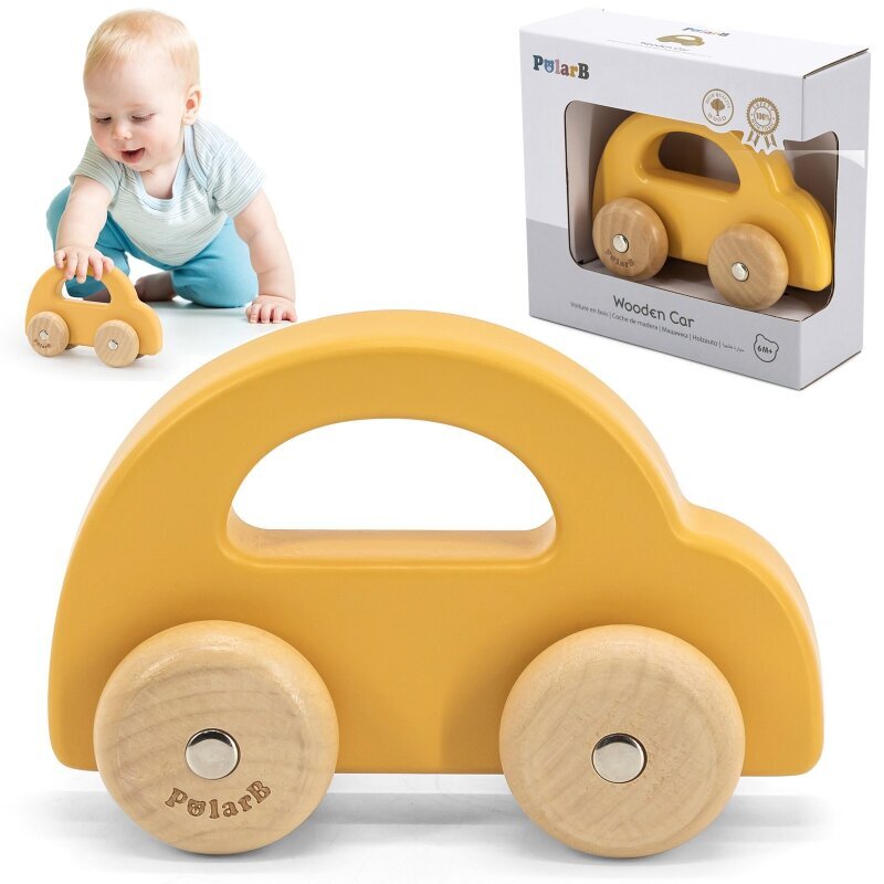 Medinis stumdomas automobilis Viga PolarB, geltonas kaina ir informacija | Žaislai kūdikiams | pigu.lt