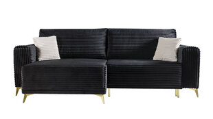 Угловой диван FEROCE - Г-образный мягкий уголок, диван для гостиной, универсальный вельвет (цвет: пуф черный: UNI) цена и информация | Угловые диваны | pigu.lt