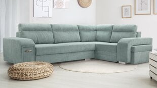 Угловой диван SOFTI - многофункциональный мягкий уголок из вельвета 305x205 (цвет: мятный, оттоманка: слева) цена и информация | Угловые диваны | pigu.lt