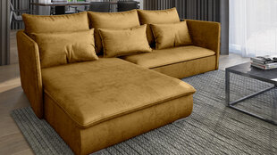 Угловой диван MOKKA - L-образная гостиная, мягкий уголок, кушетка со спальной функцией и кроватным ящиком (цвет: желтый, оттоманка: слева) цена и информация | Угловые диваны | pigu.lt