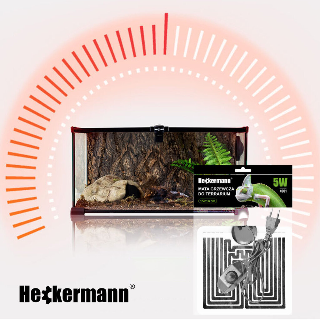 Reguliuojamas teriumo šildymo kilimėlis Heckermann, 5W, 15x14cm kaina ir informacija | Prekės egzotiniams gyvūnams  | pigu.lt